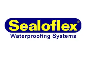 Logo of Sealoflex Waterproofing Systems in yellow and blue.